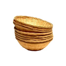 Set of 8 Vintage Round Natural Bamboo Wicker Bread Basket Handmade Woven Storage Trinket Fruit Hamper Trays 20cm New