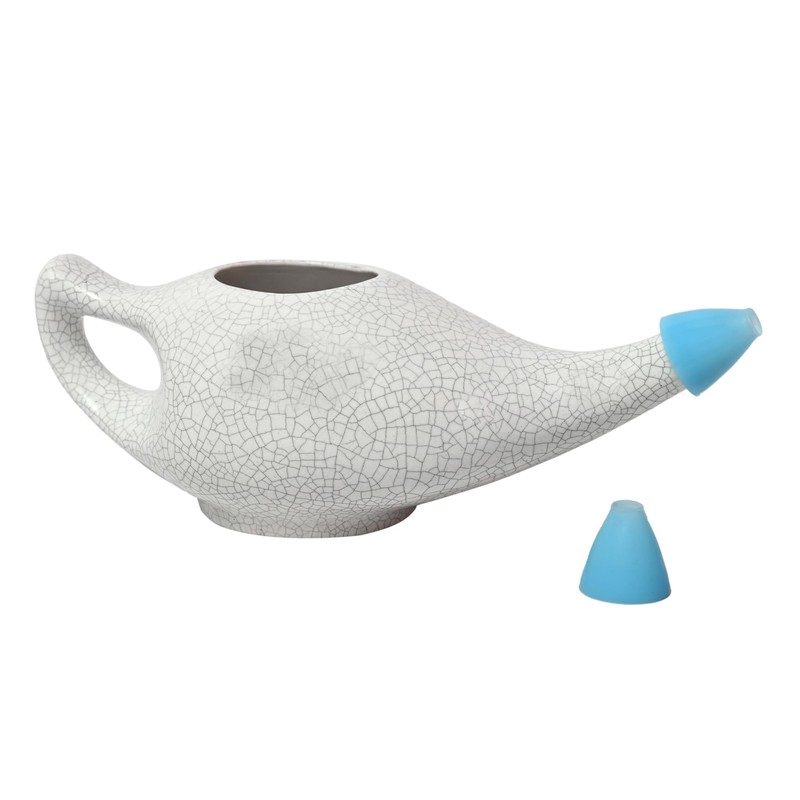 HealthGoodsIn Ceramic Neti Pot with Salt, Dishwasher Friendly, with 2