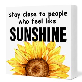 Summer Sunflower Sign Decor Motivational Stay Close to People Who Feel Like Sunshine Wood Block Sign Positive Home Office Table Desk Shelf Decoration