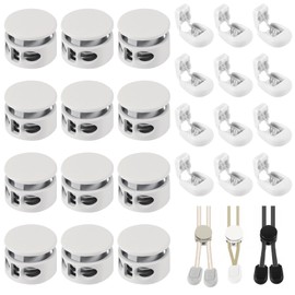 Pack of 24 Cord Locks Metal Cord Locks 2 Hole Spring Cord Locks Diameter 4 mm Cord Stopper Laces Stopper Laces Closure for Drawstring Backpack Dress Rope Laces, White