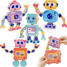 KOSMOX Juguetes de Robots para Niños 3-5 Años, Montessori de Madera para Armar, 28 Piezas, Juguete Educativo Stem para Desarrollar Motricidad Fina, Re