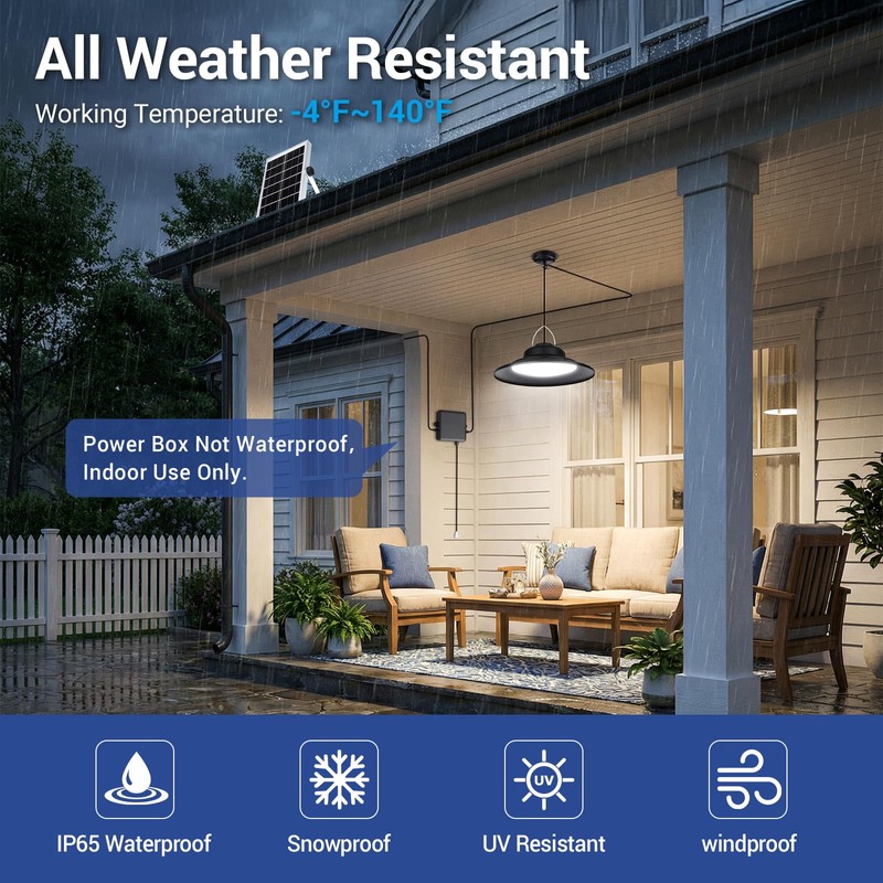 ropelux Solar Powered Shed Light Indoor Outdoor, 2000LM Daytime Available