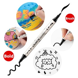 TRANSON 8 Pack Black Brush and Bold Dual-tip Acrylic Paint Pen for DIY Glass Canvas Wood Leather Ceramic Rock Painting