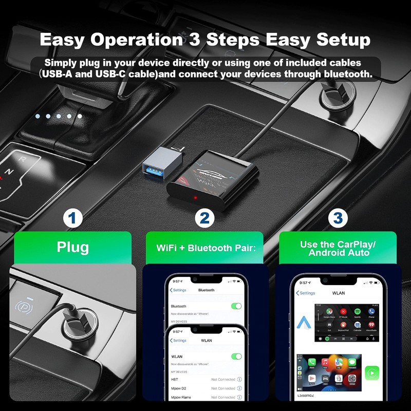 2 IN 1 Wireless Android Auto und Carplay Wireless Adapter,