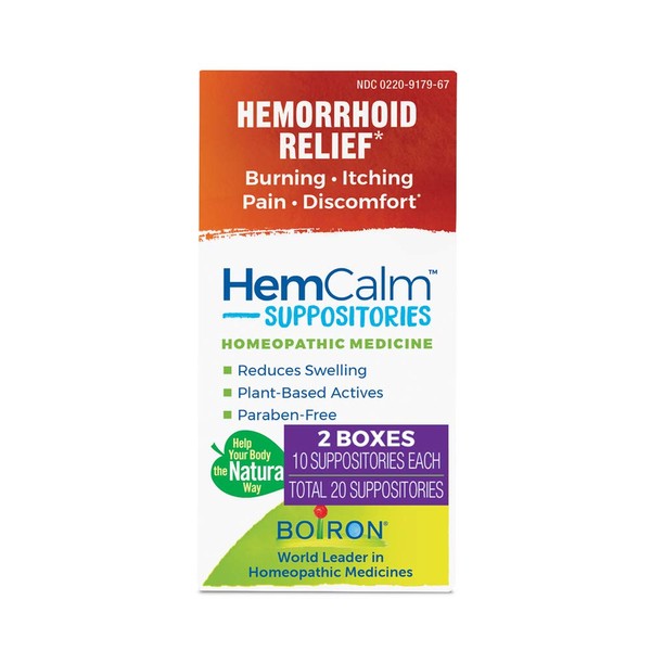 Boiron HemCalm Suppositories for Hemorrhoid Relief of Pain, Itching, Swelling or Discomfort - 10 Count (Pack of 2)