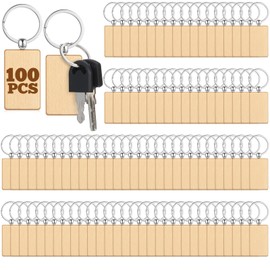 100 Pcs Wooden Keychain Blanks Bulk Rectangle Keychain Blanks