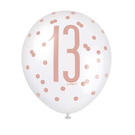 Unique 84913 Number Latex Balloons-12 | Rosegold | 6 Pcs, Rose Gold, Age 13