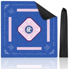 Mahjong Mat for Table, Noise Reduction Non-Slip Mat 31.5 * 31.5 Inch Mahjong Table Mat with Rules for Poker, Board Games Table Mat, Card Games, Tile Games, Dominoes(Blue)