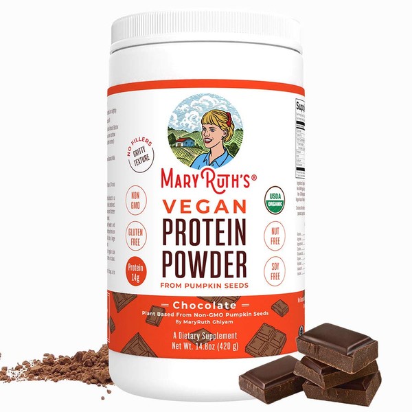 Organic Protein Powder Plant-Based (Creamy Chocolate Fudge) by MaryRuth's Vegan, Gluten Free, Non-GMO, Soy Free, Dairy Free, Nut Free, No Fillers, No Additives, Paleo Friendly 14.8 oz For Men & Women