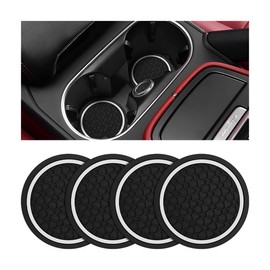 KHGUZ 4PCS Car Cup Coasters, Non-Slip Automotive Insert Cup Holder Pad, Waterproof Dustproof Vehicle Interior Decorative Embedded Drink Mat Accessories, Universal for RV, SUV, Truck (Black/White)