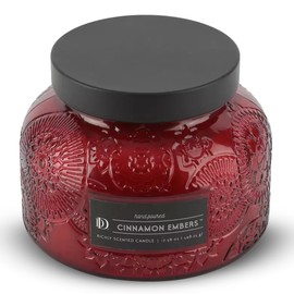 Cinnamon Embers Embossed Candle Jar (18 oz) - Refreshing Aroma of Rich Scent fragrances. - Large Dual Wick Glass Jar Candle for Relaxing - Calming Cinnamon Ember Warmth Candle Gift for Women