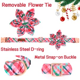 Unique style paws Dog Collar with Flower Pink & Green Plaid Dog Collar Best Gifts for Small Medium Large Dogs -S