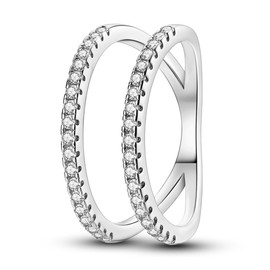 NARMO Rings for Women 925 Sterling Silver Ring Parallel Lines Cubic Zirconia Ring Statement Ring Size Q