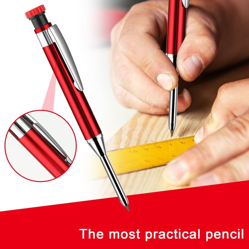 Amabro Mechanical Carpenter's Pencils with Integrated Sharpener, Solid Woodworking Pencils