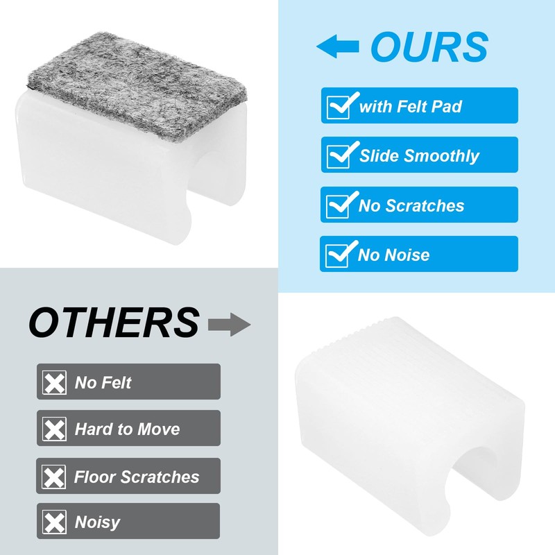 PATIKIL フェルトパッド付きの長方形の椅子脚カバー8個 10mmのスムーズなスライド 傷やノイズなし 家具の足のハードウッド保護具 オフィス用の床スライドチューブキャップ ホワイトグレー