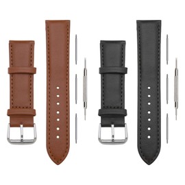 The Lord of the Tools 2 Pieces 20mm Leather Watch Straps with Removal Tool Waterproof Sweatproof Replacement Watch Bands 1 Piece Black 1 Piece Brown