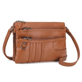 MINICAT Treble Pockets Small Crossbody Purse Cell Phone Purse Shoulder Bags for Women（Brown Medium）