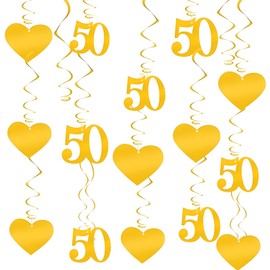Pack of 30 Golden Wedding Decoration, Gold Swirl Decoration Number 50 Gold Spirals Garland Ceiling Hanger Double Spiral Decoration for 50th Birthday, Wedding, Anniversary or Party Decoration
