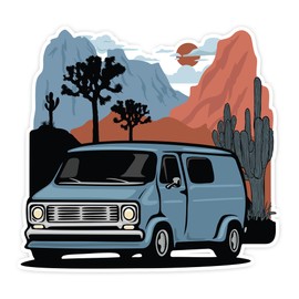 Retro Camper Van Sticker - 3.5" Vintage Van Life Vinyl Decal Stickers, Nomad Camping Joshua Tree, Arizona Desert Waterproof Outdoor Decals