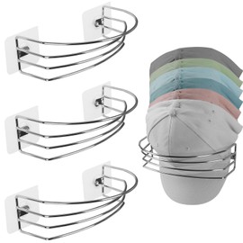 SIBAO [3-Pack] Hat Rack for Wall and Door, Metal Hat Organizer for Baseball Caps, Hat Storage Cap Holder Up to 30 Hat Hangers for Closet Cap Rack for Bedroom Entryway (Chrome)