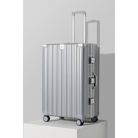 HotWay 20 Inch Aluminum Frame Carry On Luggage with Spinner Wheels, PC Hard Shell Suitcase with Cup Holder, Zipperless Luggage for Business Travel, Silver