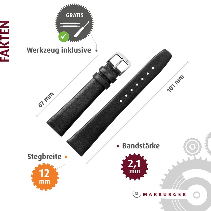 MARBURGER Watch Strap 12 mm Leather Smooth – Tool Assembly