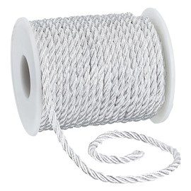 PH PandaHall 3mm 21.9 Yards White Twisted Cord, 3 Layers Braided Cord with Spool, Decorative Twisted Satin, Glitter Rope Braided Cord for Crafts, Home Decor, Curtains Bow Tie, Graduation