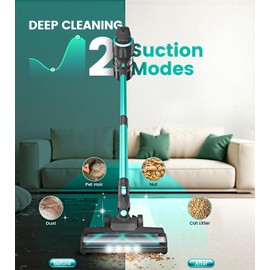 DEVOAC Cordless Vacuum Cleaner, Ultra-Lightweight Stick Vacuum, 2200mAh Battery Up to 40mins Runtime, 6 in 1 Powerful Handheld Vacuum for Home Hard Floor Carpet Pet Hair (Sea Blue)