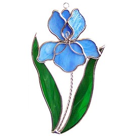 Blue Iris Stained Glass Suncatcher (Stand Sold Separately)