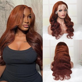 Merhara 180% Density 13x4 Reddish Ginger Brown HD Lace Front Wigs Glueless Wig Human Hair Pre Plucked Ombre Brown Body Wave Wig 13X4 Hd Lace Frontal Wig Human Hair for Women 22 Inch