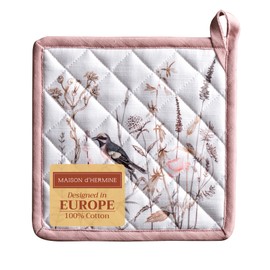 Maison d'Hermine Pot Holders 100% Cotton Heat Resistant Potholders 8" x 8" Hot Pads with Loop BBQ, Cooking, Grilling, Kitchen, Handling Hot Pans Spring/Summer (Pack of 1, Meadow Florals - Brown)