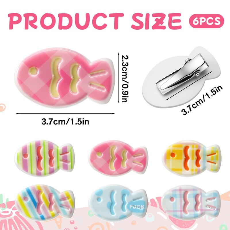 6 PCS Cute Hair Clips, Colorful Fish Cute Hair Accessories