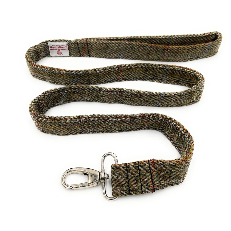 Harris Tweed Dog Collar And Lead Set Green Herringbone (Large)