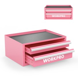 WORKPRO 12.5" Mini Tool Box with 2 Drawers & 1 Open Top Storage, Small Metal Tool Chest with PVC Liners & PP Feet Pads, Cold Rolled Steel Toolbox with Drawer Liners & Magnetic Tabs