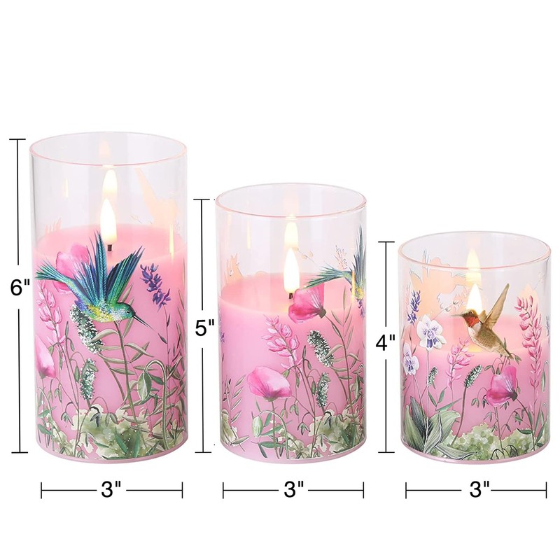 Girimax Pink Hummingbird Glass LED Candles with Remote, Flickering Flameless