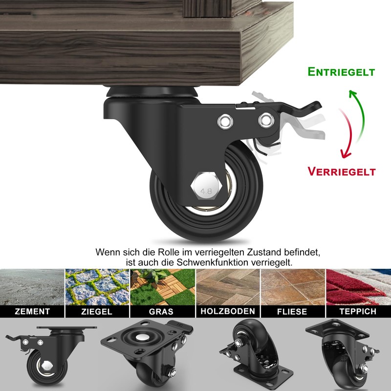 Deutnart 38 mm Swivel Castors, Black