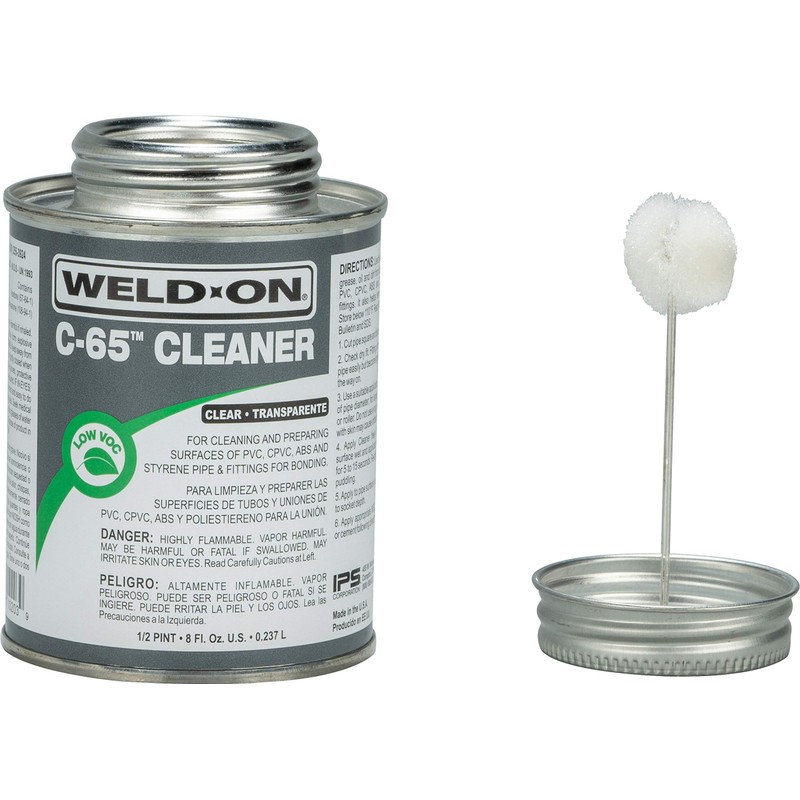 Weld-On 10203 C-65 PVC/CPVC/ABS/Styrene Cleaner - Low-VOC, Clear, 1/2 Pint