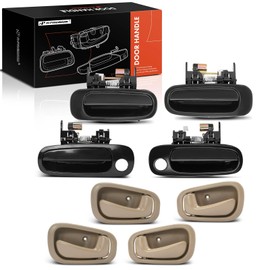 A-Premium - Interior & Exterior Door Handles - Black & Beige - Compatible with Toyota Corolla & Chevy Prizm 1998 1999 2000 2001 2002 - Pack of 8, Front and Rear Driver and Passenger Side