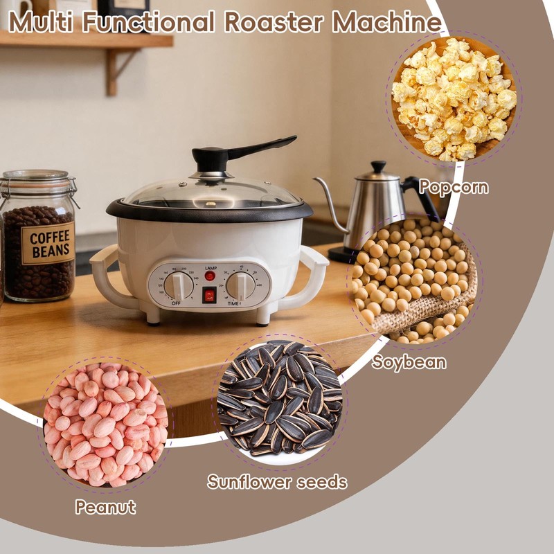 Upgrade Electric Coffee Bean Roaster 110V/800W 1.6Lb Capacity with Timer