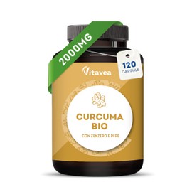 Curcuma Bio 2000 mg con Zenzero e Pepe Nero- Alta concentrazione- 120 Capsule Vegane - Integratore di Curcumina Antiossidante Naturale per Articolazioni, Digestione e Fegato - Vitavea