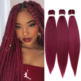 TESS Pre Stretched Braids Extensions, Synthetic Hair, Pre-Stretched Braiding Hair, 3 Pieces, 90 g/Bundle, Yaki Texture, 26 Inches (66 cm), Synthetic Hairpieces, Red