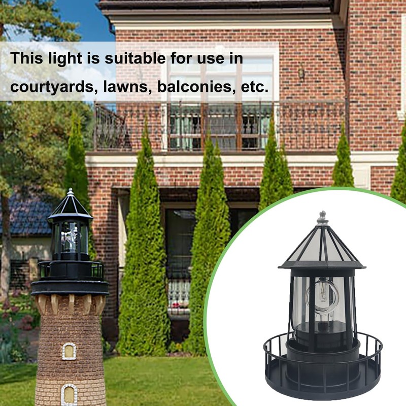 LIFTATAPA LED Solar Powered Lighthouse, 360 Degree Rotating Lighthouse Lamp,