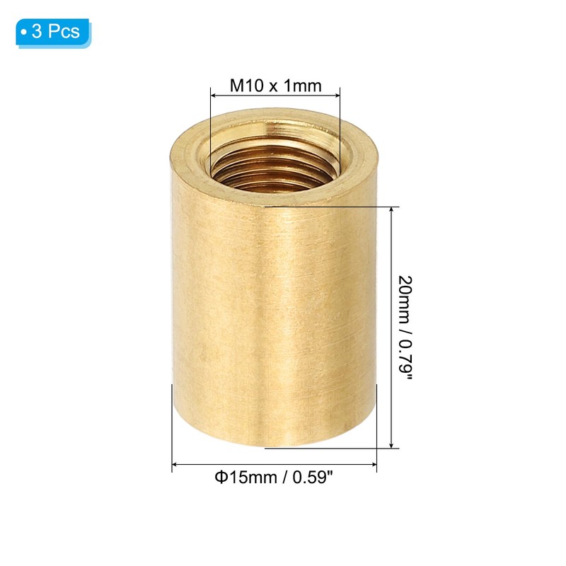 PATIKIL Lamp Pipe Brass Coupling Nut, 3 Pcs 20mm Long