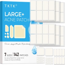 Large Pimple Patches for Face, 7 Sizes Big Acne Patches, XL Hydrocolloid Bandages for Body, Chin, Forehead, Nose, Blemish Zit Breakouts, Hydrocolloid Patch (Square, Strip, Dot 142 Count)