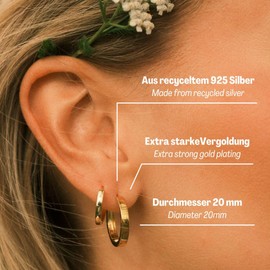 Mary & Jules Hoop Earrings Gold Made of Recycled Silver, Gold-Plated, Golden Earrings Women, 925 Sterling Silver, Earrings Gold Hoop Earrings for Women and Girls, Skin-friendly, Sterling Silver