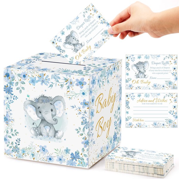50 Pcs Elephant Diaper Raffle Tickets with Baby Shower Holder