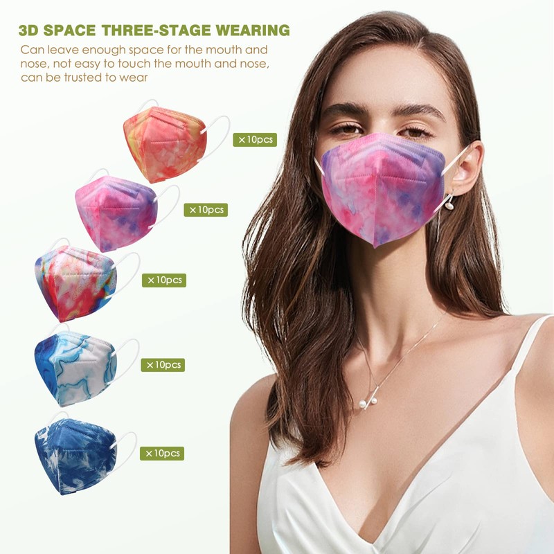 Wecolor KN95 Face Masks 50 Pack 5-Ply Breathable Safety Respirator
