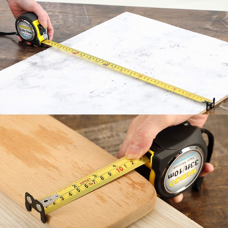HEIKIO Tape Measure 10M (33FT), Double-Sided Metric and Inch Scale