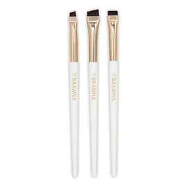 BRAWNA Juego de Pinceles para Cejas (3 Piezas) | Pincel de Precisión en Ángulo para Delineado, Mapeo de Labios y PMU | Pincel Plano para Corrector y Maquillaje Permanente | Cerdas de Nailon Premium