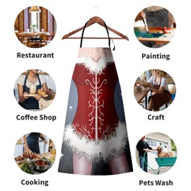 Kwlegh Xmas Aprons for Women Red Xmas Dress Pattern Kitchen Aprons with Two Pockets Funny Creative Design Cooking Apron with Adjustable Neck Strap for Baking BBQ Crafting Gardening